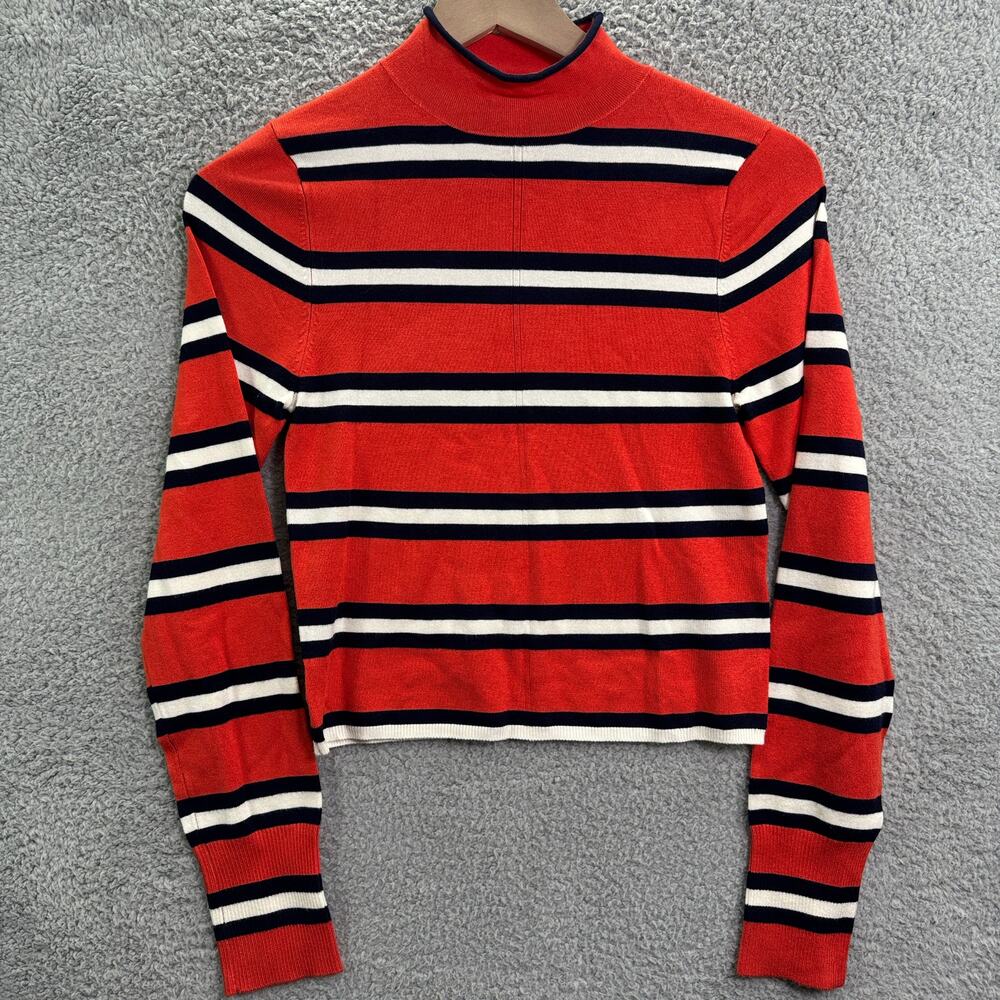 Urban Outfitters‎ Striped Crop Top L Orange Mock Neck Long Sleeve Ribbed Knit
